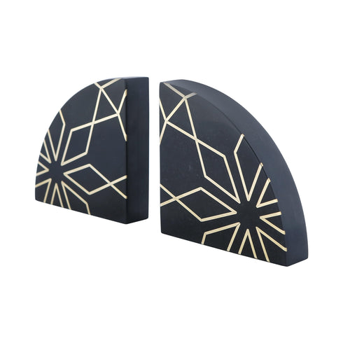 Black Stone Bookends with Brass Inlay